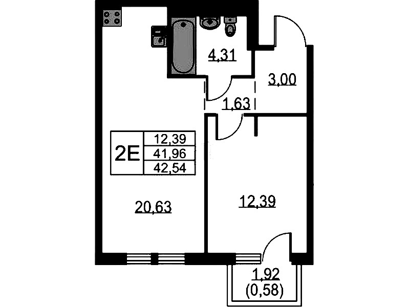 1-комнатная квартира 42.54 м², 10/12 эт., ЖК «Невская Долина»